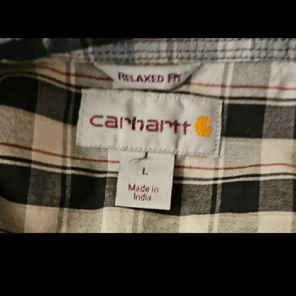 Carhartt Men’s L Relaxed Fit Black Gray Plaid Short Sleeve Shirt Grunge Workwear - Picture 4 of 4